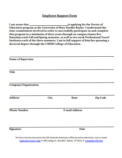 employer support form template