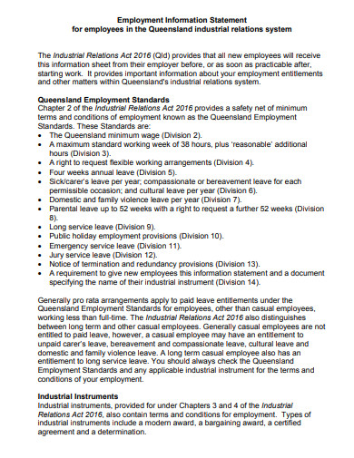 employment information statement template