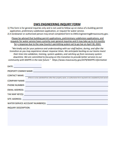 engineering inquiry form template