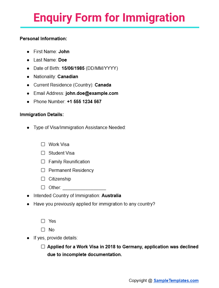 enquiry form for immigration