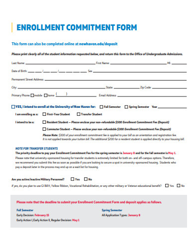 enrollment commitment form template
