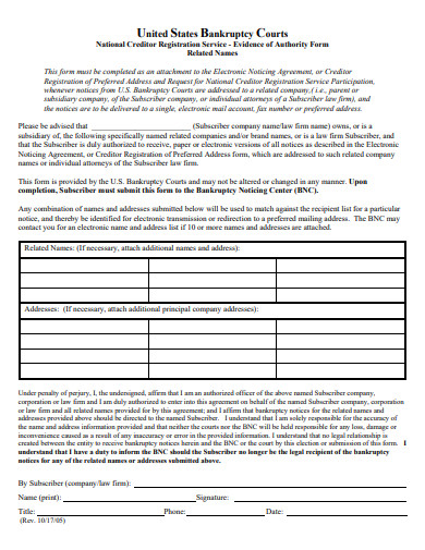 evidence of authority form template