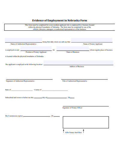 evidence of employment form template