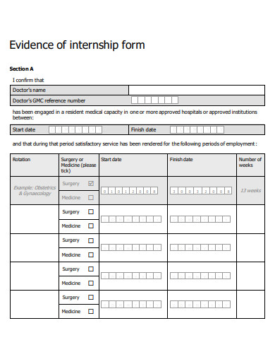 evidence of internship form template