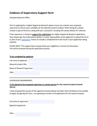 evidence of supervisory support form template