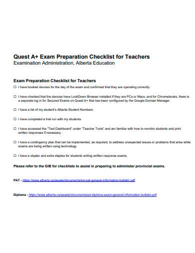 exam preparation checklist for teachers template