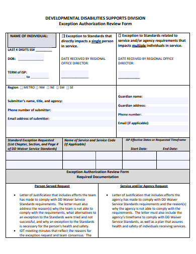 exception authorization review form template