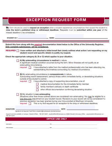 exception request form template