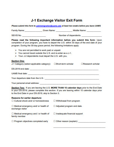 exchange visitor exit form template