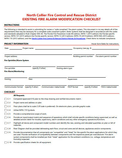existing fire alarm modification checklist template