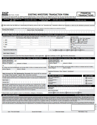 existing investor transaction form template