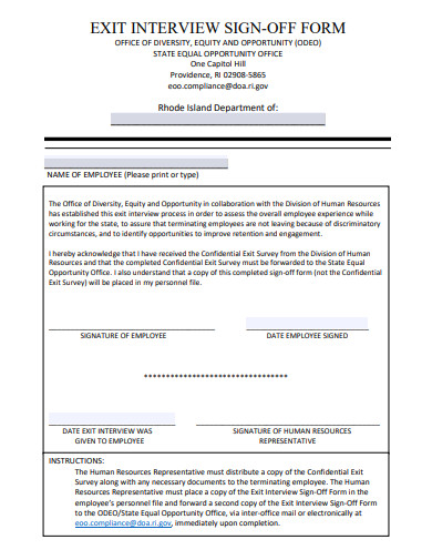exit interview sign off form template