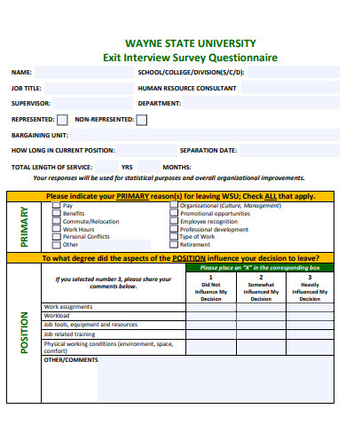 exit interview survey questionnaire template