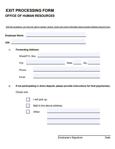 exit processing form template