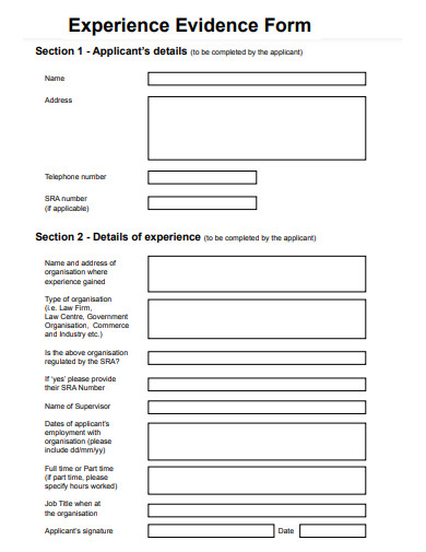 experience evidence form template