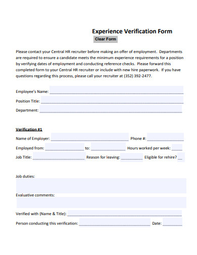 experience verification form template