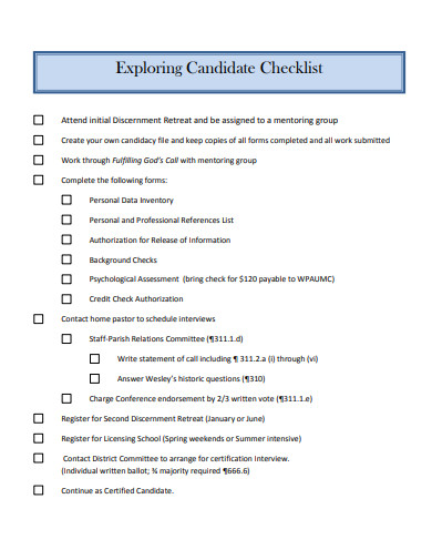 exploring candidate checklist template