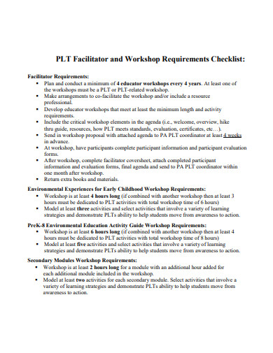 facilitator and workshop requirements checklist template
