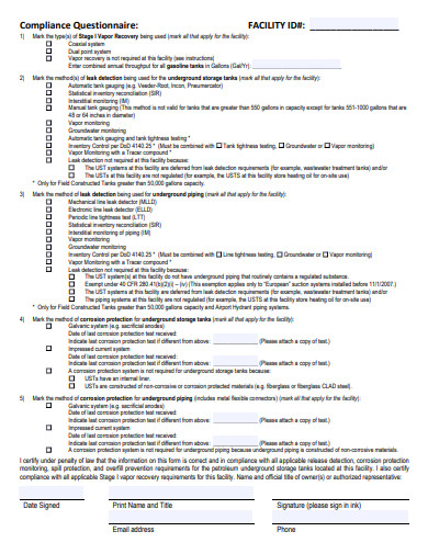 facility compliance questionnaire template