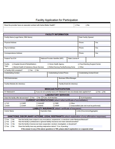 facility participation application template