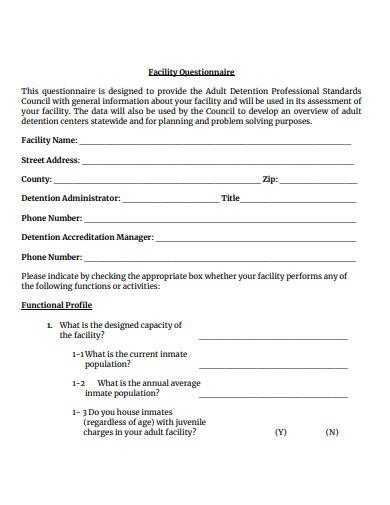 facility questionnaire example