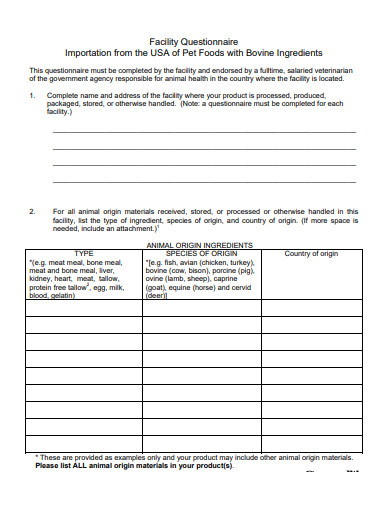 facility questionnaire template