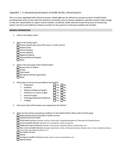 facility questionnaire in pdf