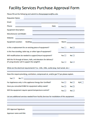 facility services purchase approval form template
