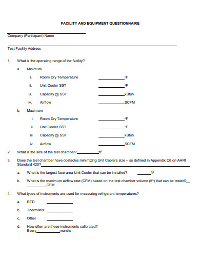 facility and equipment questionnaire template