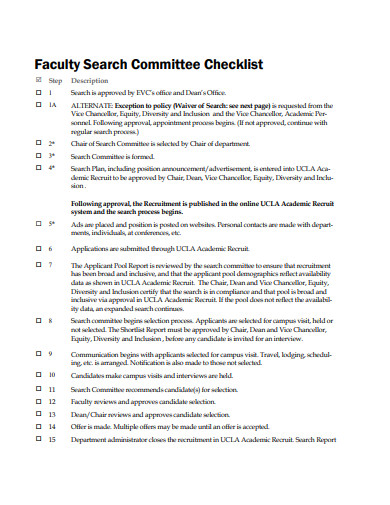 faculty search committee checklist template