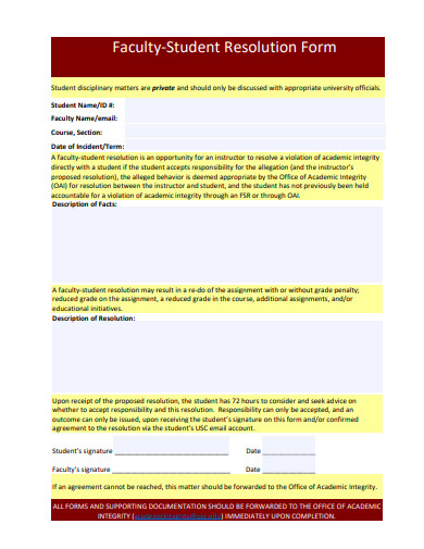 faculty student resolution form template