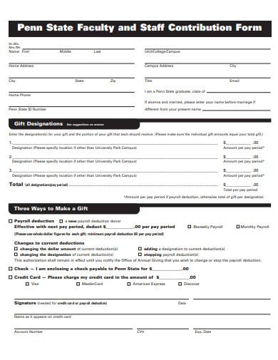 faculty and staff contribution form template