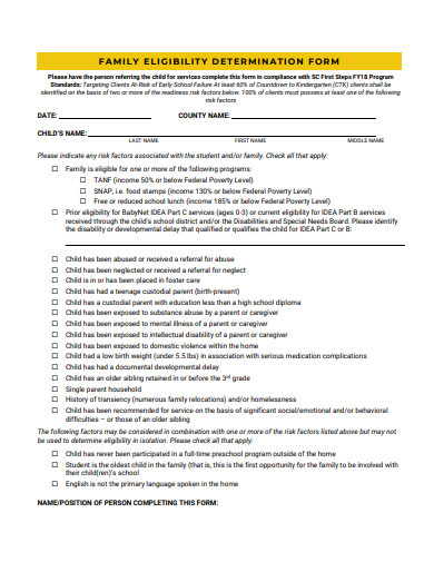 family eligibility determination form template