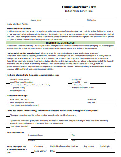family emergency form template