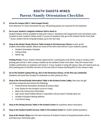 family orientation checklist template