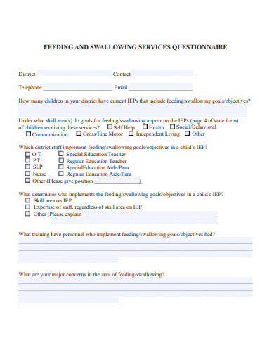 feeding and swallowing service questionnaire template