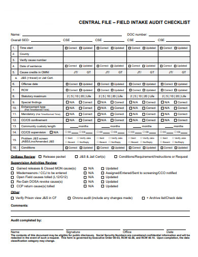 field intake audit checklist template