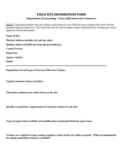 field site information form template
