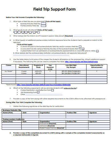 field trip support form template
