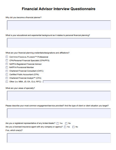 financial advisor interview questionnaire template