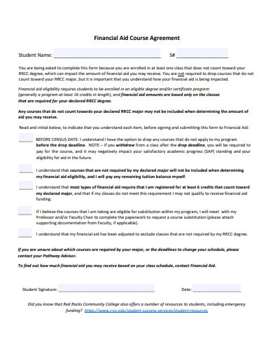 financial aid course agreement template