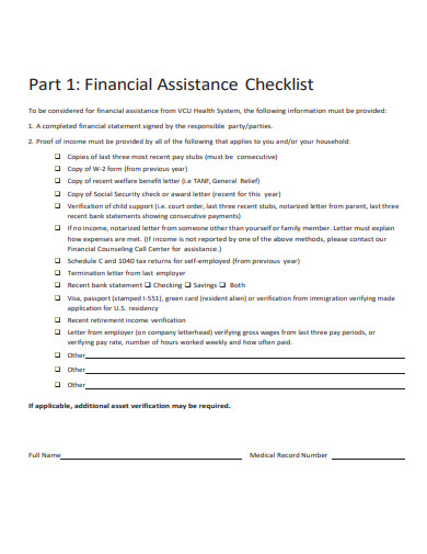 financial assistance checklist template