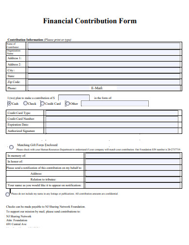 financial contribution form template