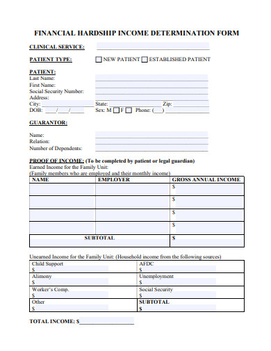 financial hardship income determination form template