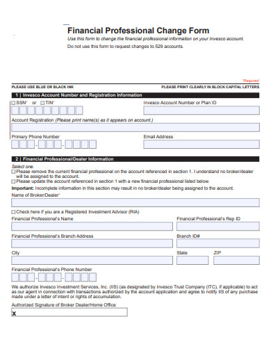 financial professional change form template