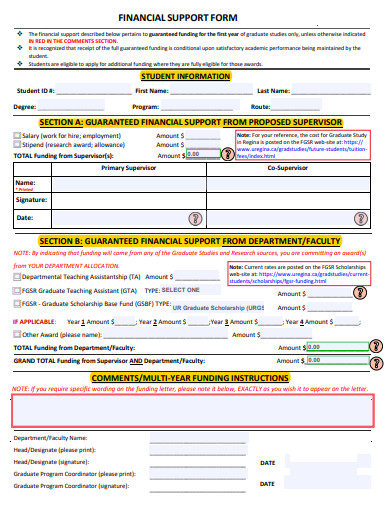 financial support form template