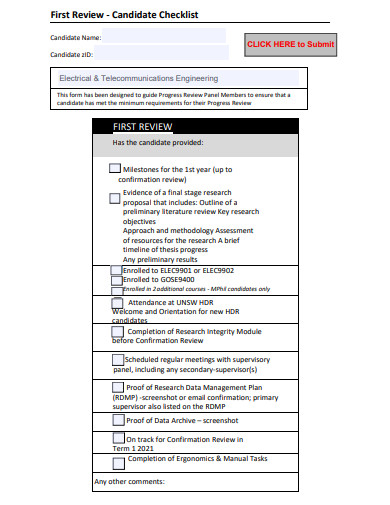 first review candidate checklist template