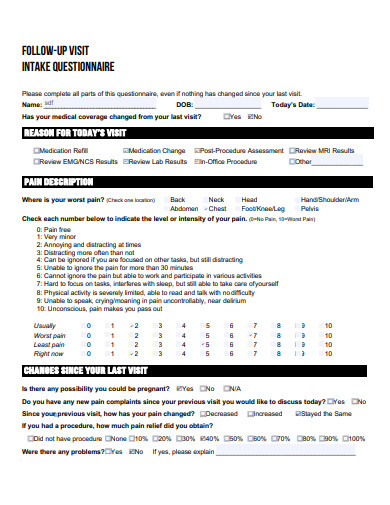 follow up visit intake questionnaire template