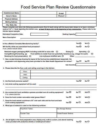food service plan review questionnaire template