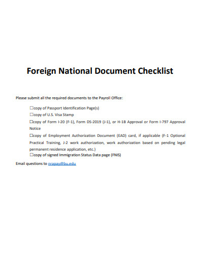 foreign national document checklist template